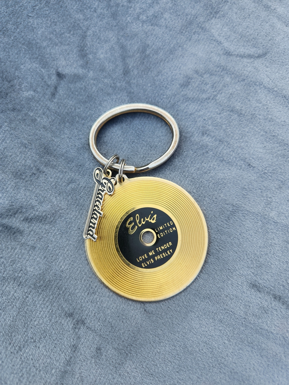 VTG Elvis Presley Gold Record Keychain Graceland Charm Love Me Tender Official